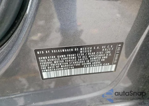 2017 Volkswagen Jetta Se z USA, uszkodzony, nr VIN 3VWDB7AJ6HM382746